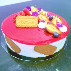 Entremets speculoos-vanille-fruits rouges