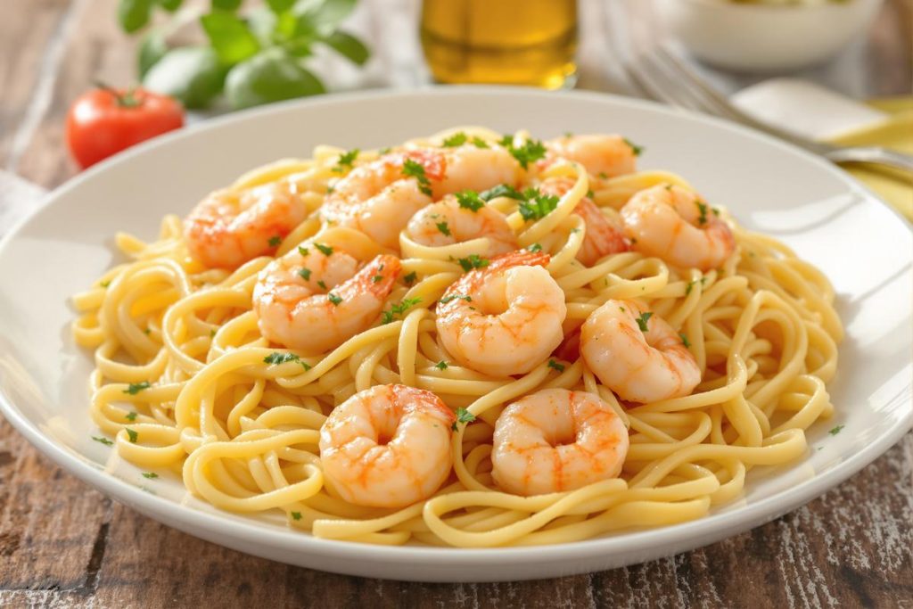 Cette recette de pâtes aux crevettes hyper simple donnera un plat délicieux et facile à préparer