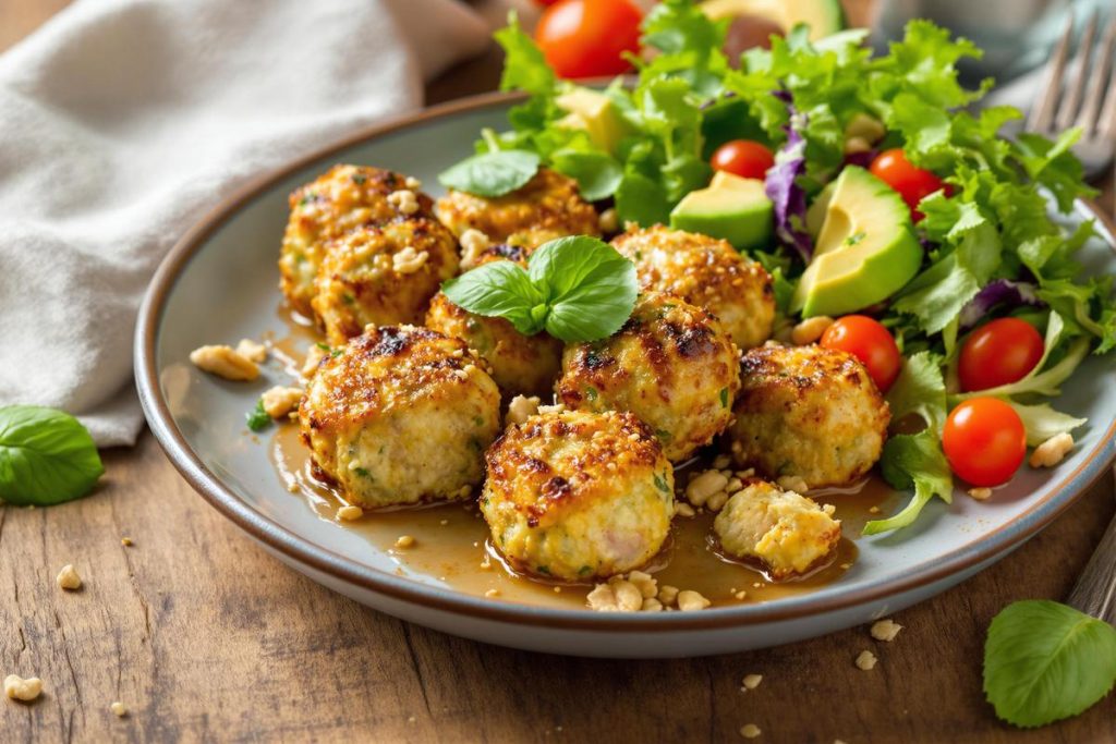 La recette des boulettes de courgette, thon et ricotta à servir avec une salade verte.jpg