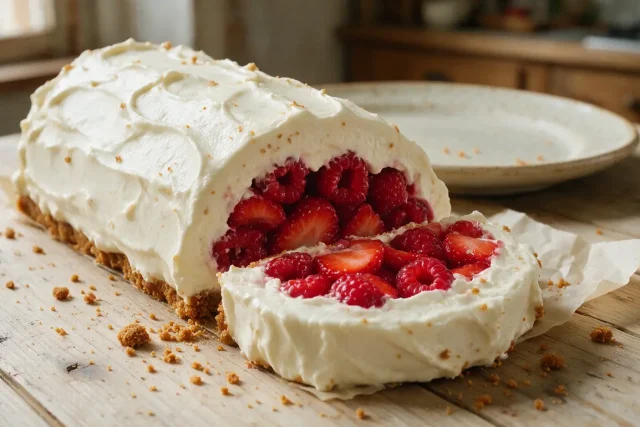 Bûche aux fruits rouges : je la prépare la veille, sans cuisson, et elle fait toujours l&rsquo;effet d&rsquo;un dessert de chef